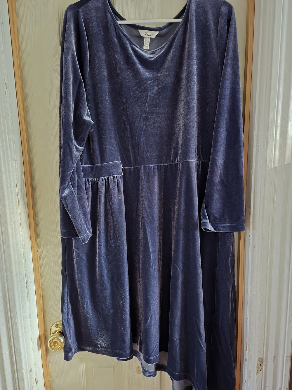 Navy Velvet Long-Sleeve Womens Dress
